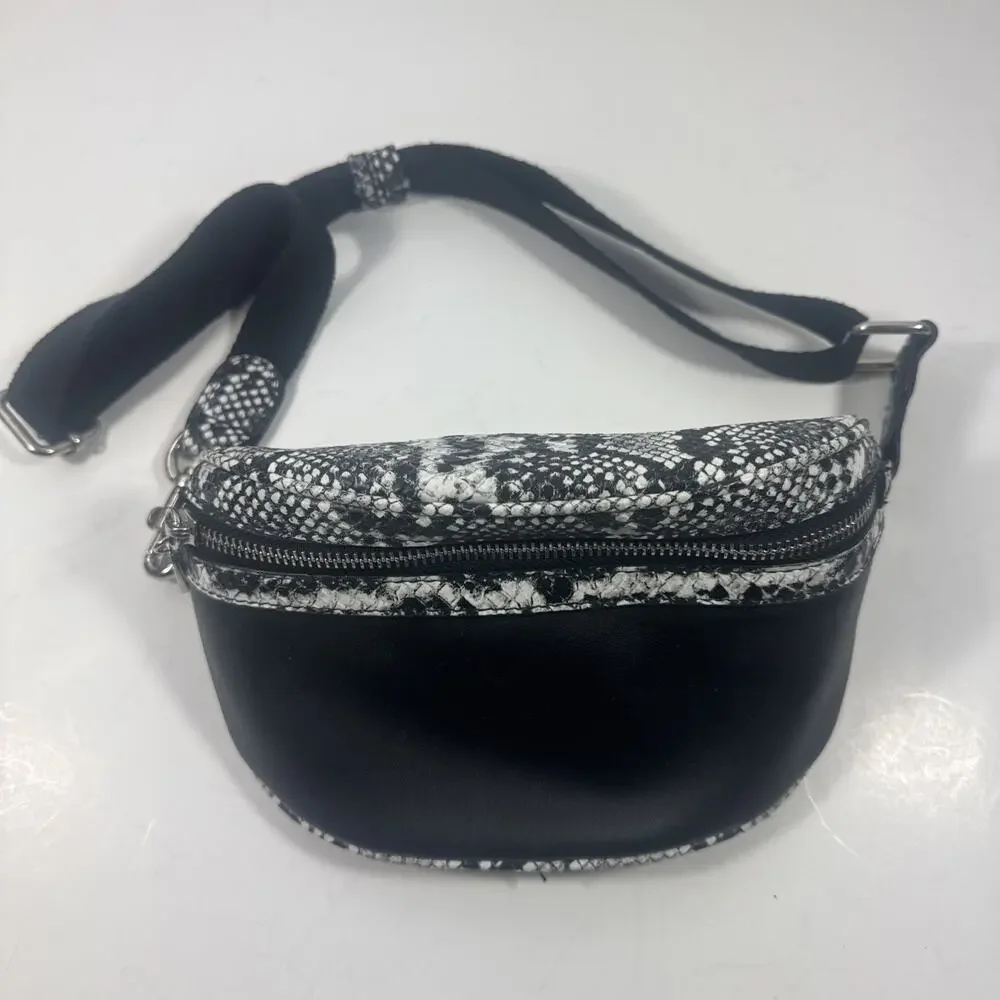 Time and Tru Josephine Belt Bag Black with Snake prints